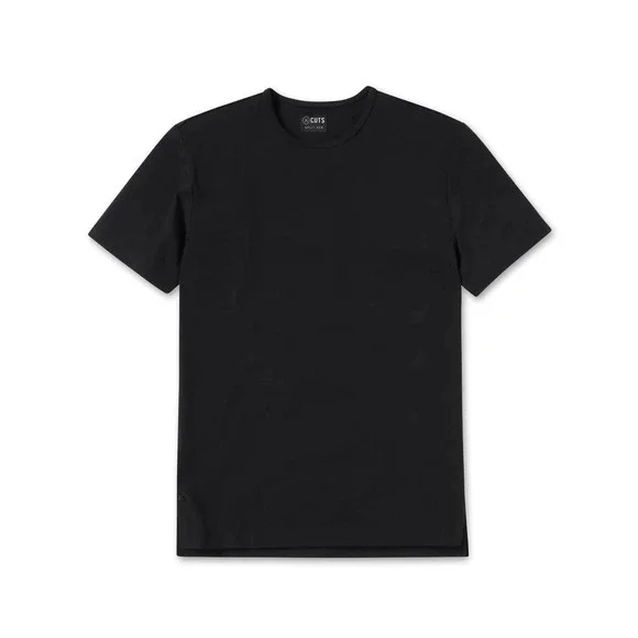 Cuts Clothing Men's Split Hem Crew Neck 4 Way Stretch Tee T-Shirt in Black - Picture 1 of 8